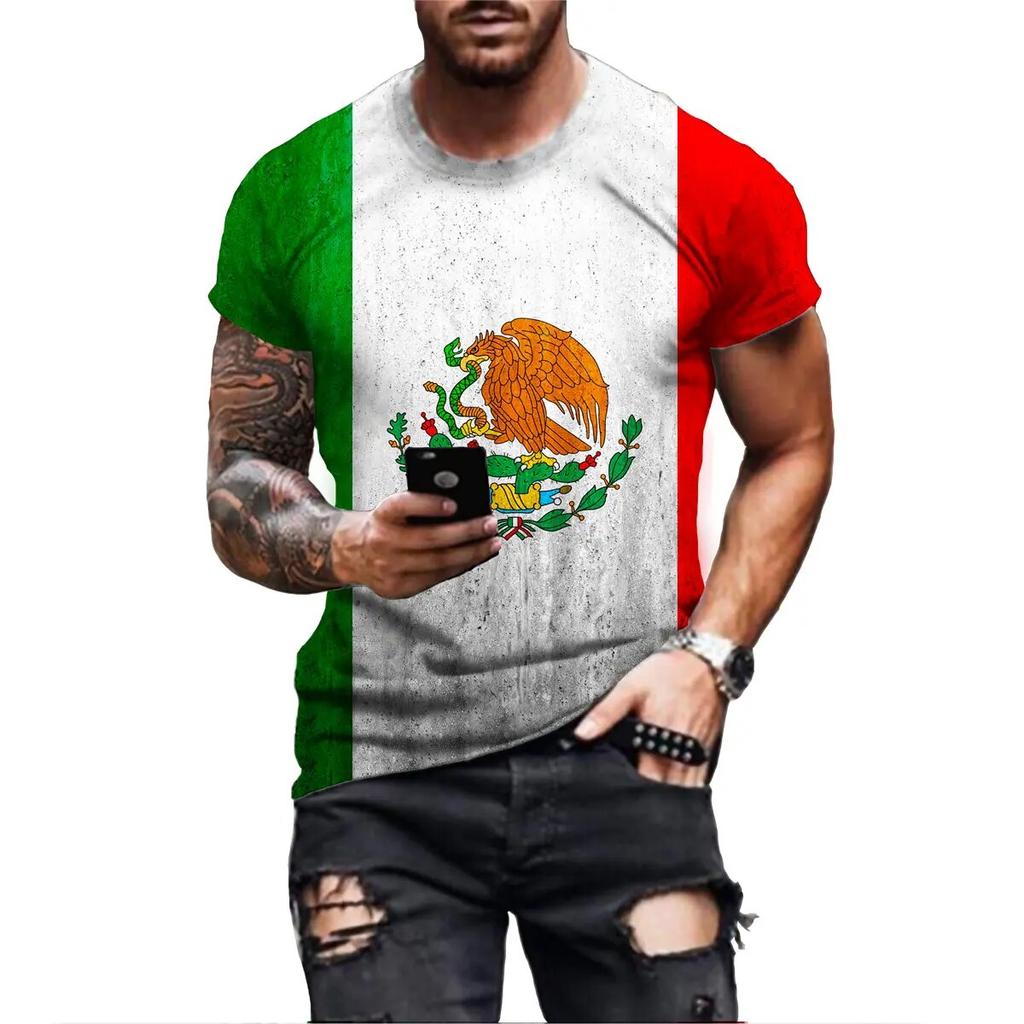 Mexico Eagle Mønster T-skjorte for menn Mote 3D-utskrift T-skjorter Hip Hop Harajuku Kortermet Oversized T-skjorte Uformelle topper med o-hals