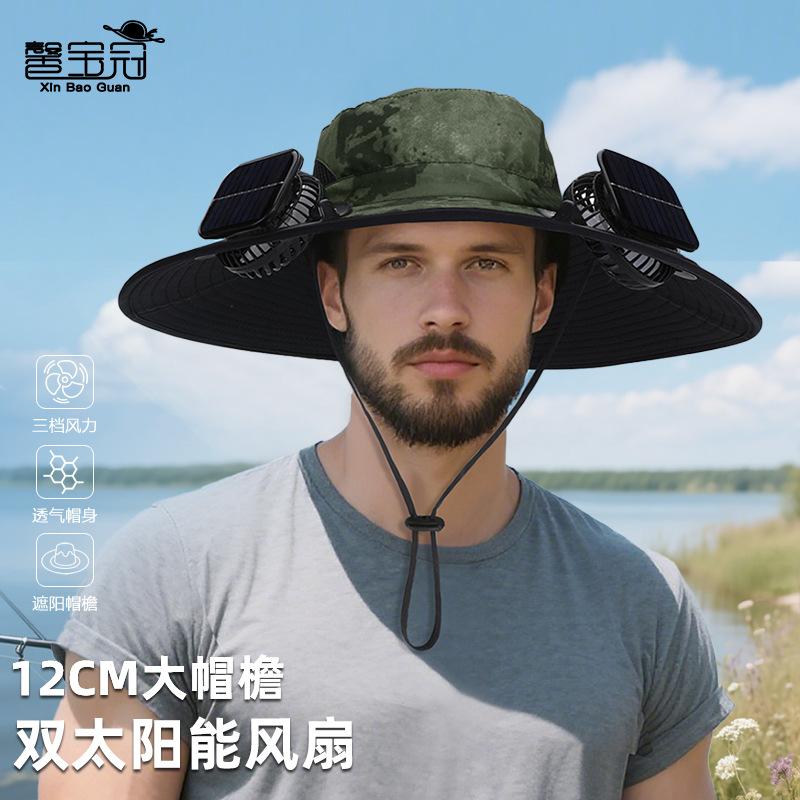 Solar Double Fan Hat Ink Eaves Sun Protection Hat Men's Outdoor Mountaineering Breathable Bucket Hat Fishing Visor