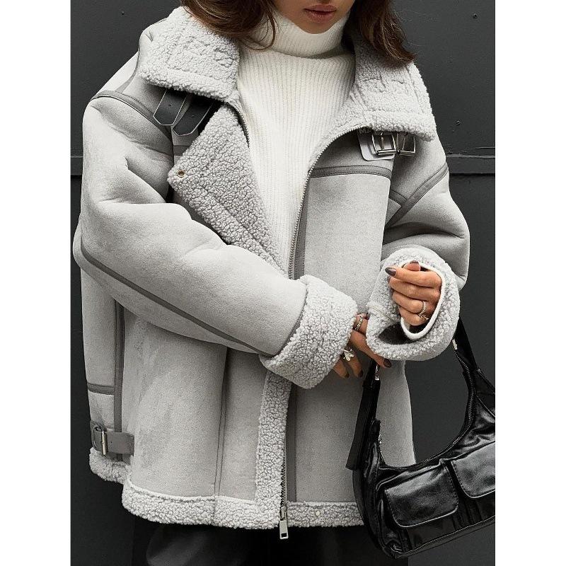 2025 Spliced Lambswool Motorcycle-Style Coat: European-American Street Design