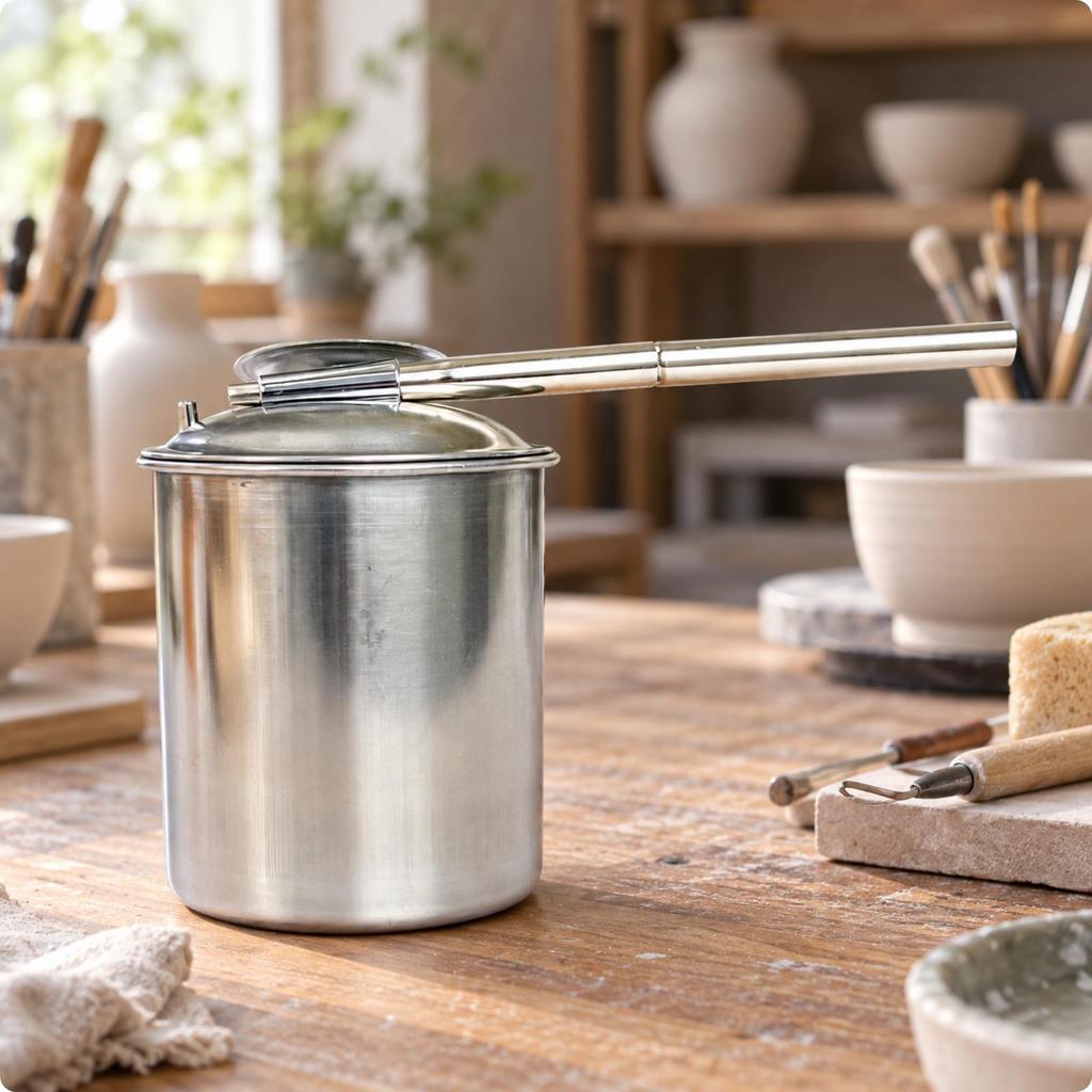 GlazeBlowing Pot Detachable Stainless Steel Glaze with Spout Silver Pottery Tool for Potters,