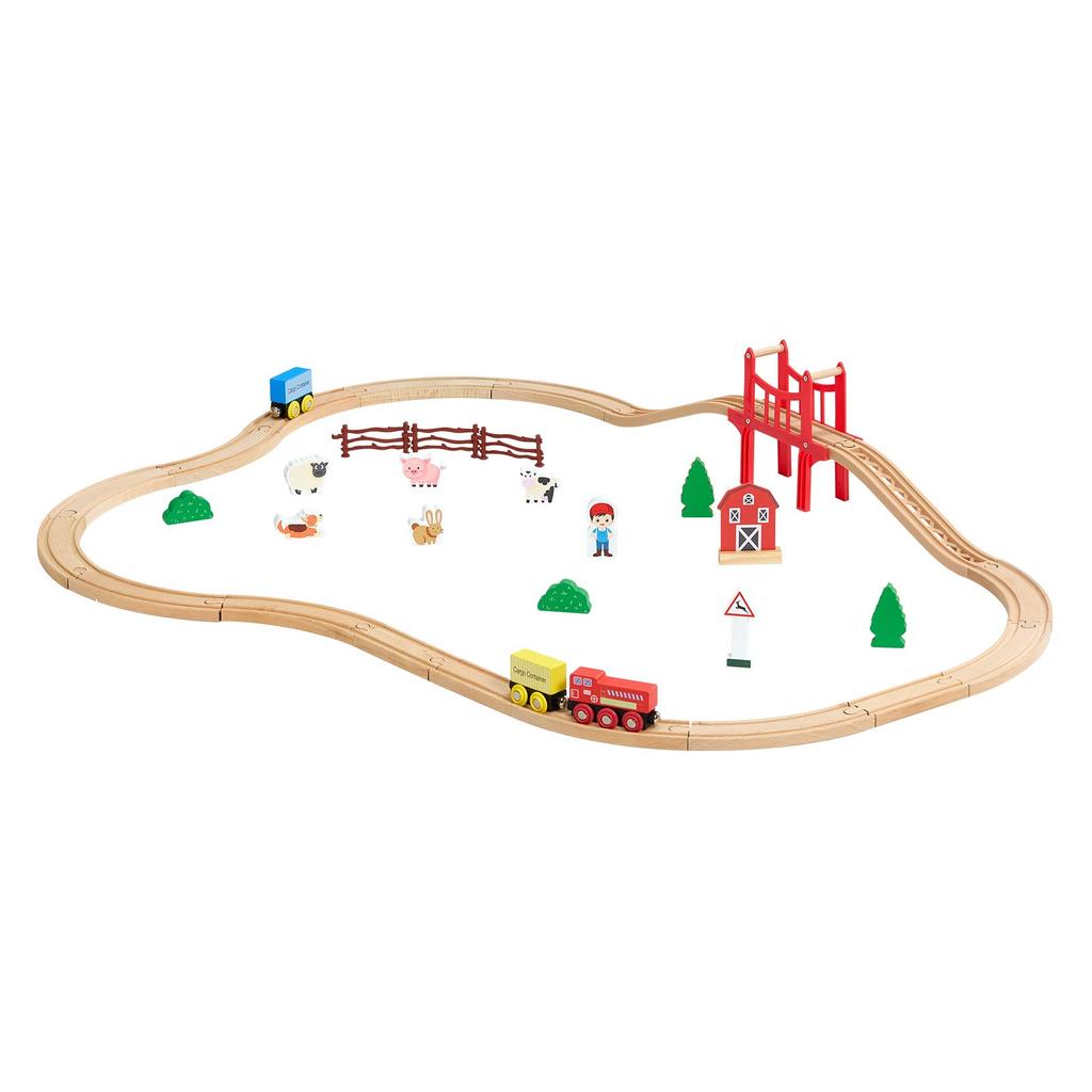 VEVOR Wooden Train Set, 39PCS, Wood Train Track with Magnetic Trains and Railway Accessories, Compatible with Major Brands, Small Town
