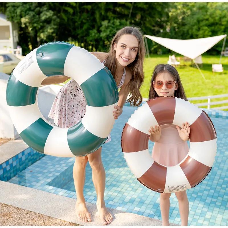 Striped Retro Inflatable Toys Swimming Ring PVC Thickened Floating Underarm Circle Summer Outdoor Beach Pool Accessories