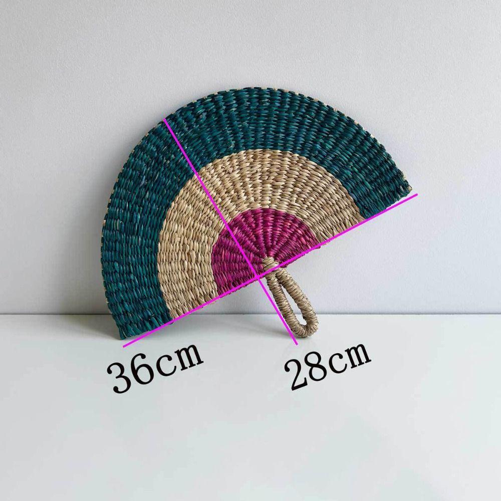 Seaweed Grass Woven Fan Semicircular Handheld Fan Natural Straw Fan Home Decor