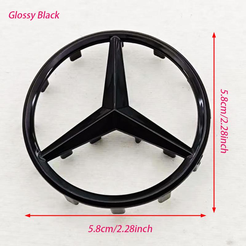 52mm 58mm ABS Chrome Black Star Logo Mercedes Steering Wheel Logo Sticker For Mercedes Benz C E S Class W204 Emblem Accessories