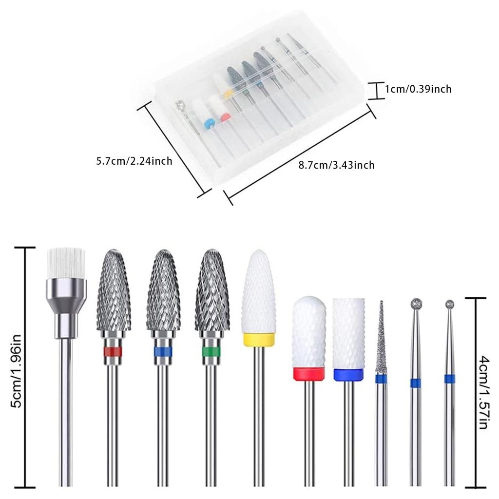 10pcs Nail Bits for Nail Drill,Ceramic Drill Bits for Nails Sets Acrylic,Cuticle Drill Bits for Nails Carbide Remover Bits