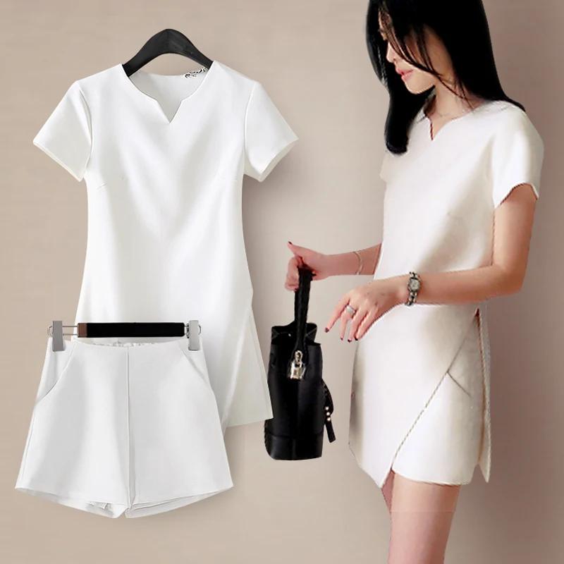 Women's Summer Suit Split Shirt + Shorts Casual Ladies Office Workt Two-piece Suit Set
