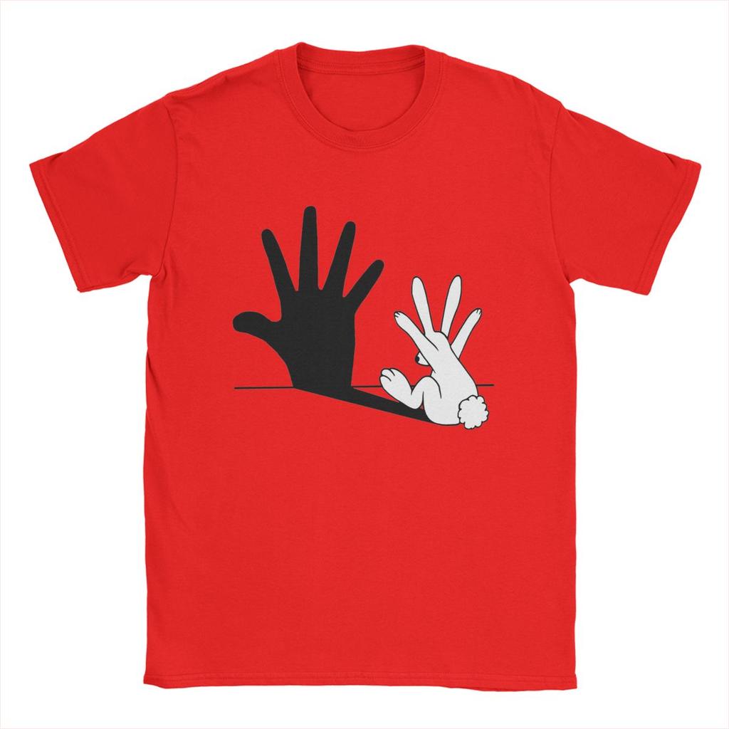 Rabbit Hand Shadow T-Shirt Men Hipster Pure Cotton Tees Round Collar Short Sleeve T Shirts Printed Clothes