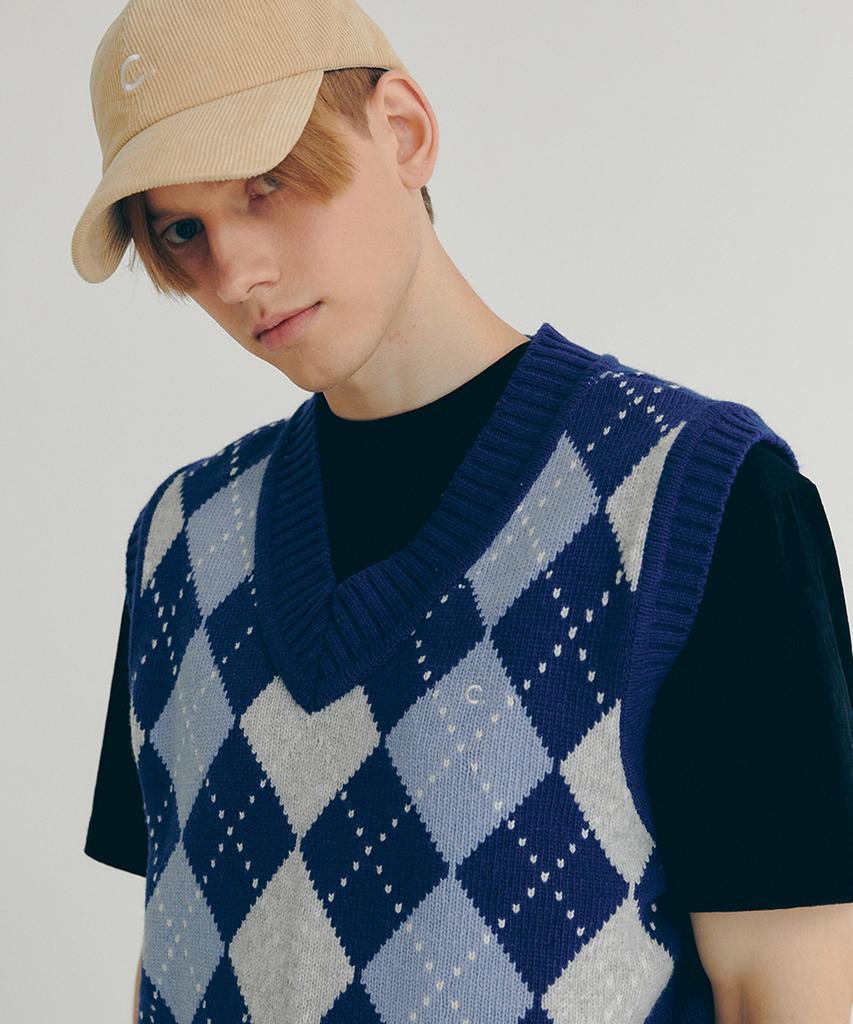 Clove [22Fw Clove] Argyle Wool Vest (Blue)