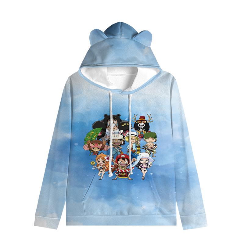 

One Piece Luffy Cat Ear Hoodie Ace Sanji Roronoa Zoro Kids Аниме Мультфильм Длинный рукав Hodded Повседневный свитер Осень 160 античная латунь