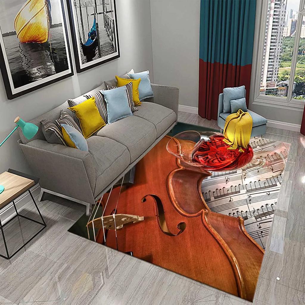 3D Violin Carpet Modern Music Flower Area Rug for Kitchen Bathroom Anti-Skid Rug Carpet Home Decor Living Room Bedroom Floor Rug
