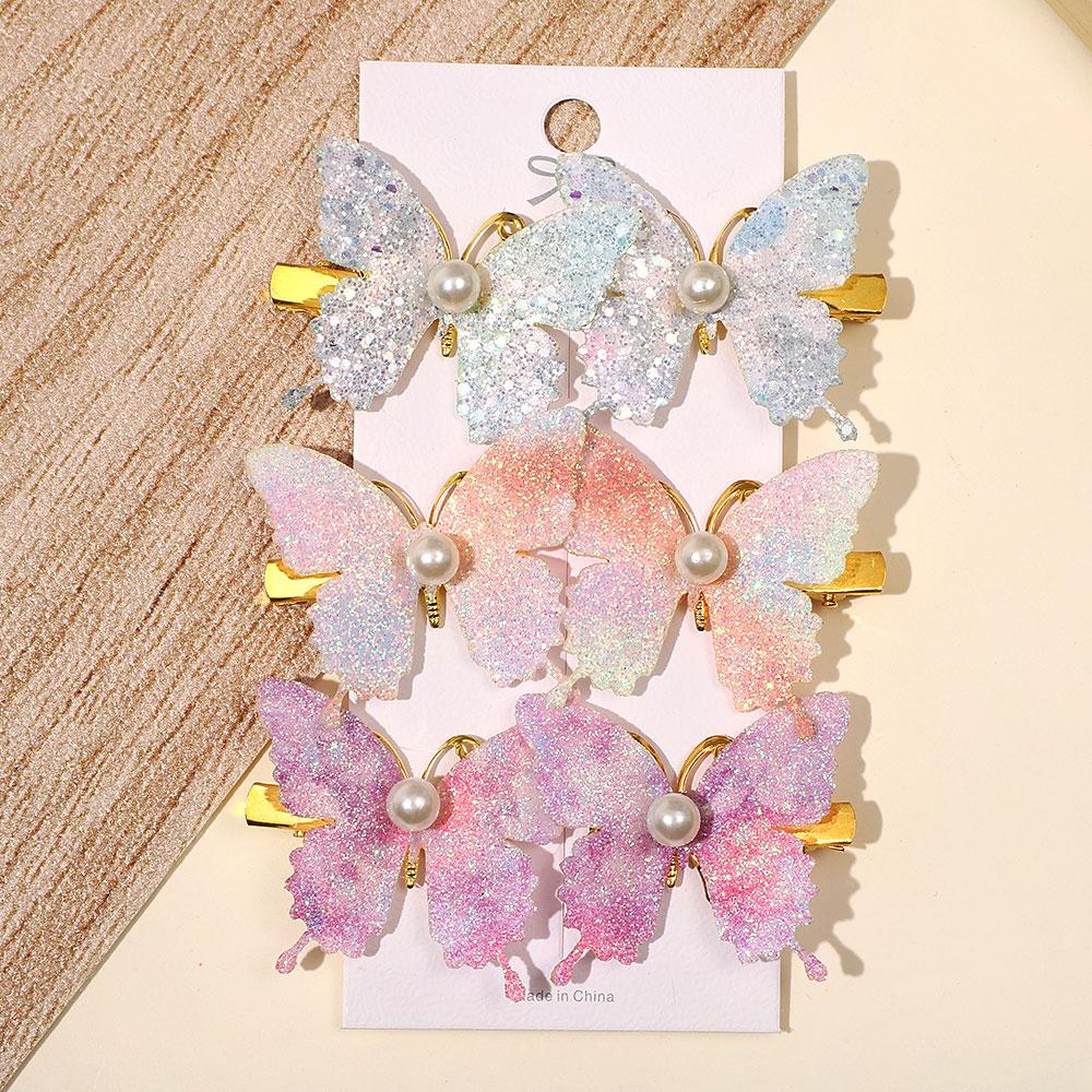 6Pcs Korean Style Sequin Butterfly Hair Clip Pearl Metal Bow Hair Bangs Hairgripes Women Girl Fashionable Hair Accessories