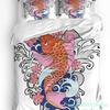 Koi Blumen Wasserwellen Karpfen Bettwäsche Set 3tlg. Bettbezug Kissenbezug Kinder Erwachsene Steppdeckenbezug Doppelbett Set Heimtextil