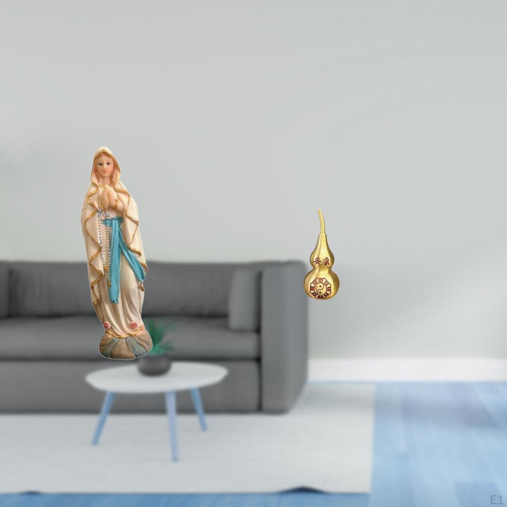 Blessed Virgin Mary Figurine Resin Sculpture Decorative Desk Display Brass Gourd Feng Shui Ornament