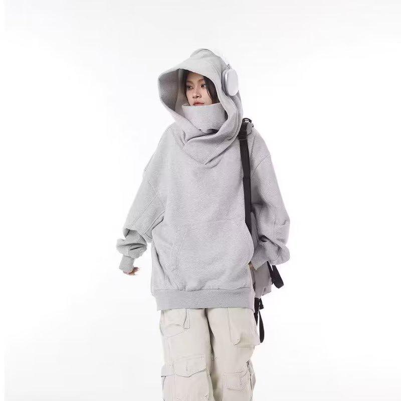 "Unisex High-Collar Hooded Sweatshirt - American Trendy Niche Design, Loose Fit for Men and Women"