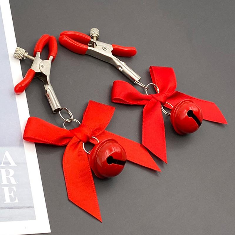 1Pairs Bondage Bowknot Small Bell Nipple Clamps Exotic Accessories Sexy Metal Breast Stimulation Hairball Sex Toys For Women