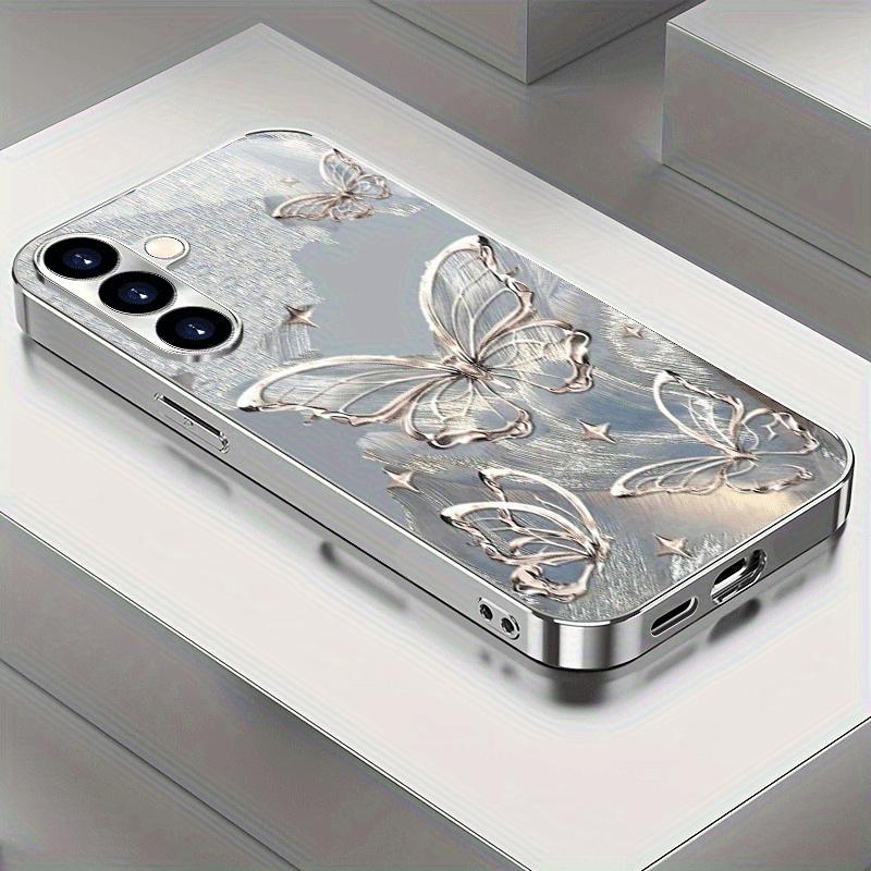 Crystal Butterfly Pattern Glass Phone Case Suitable for Samsung Galaxy S26 S25 S24 S23 S22 S2 FE/Ultra/Plus Anti Drop Back Cover