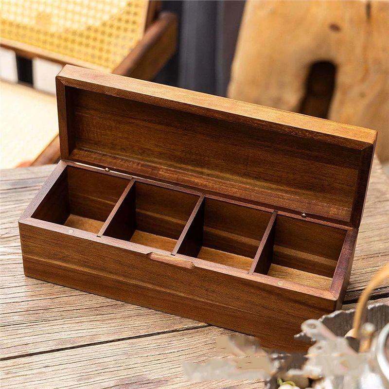 ABBP-Elegant Wooden Tea Bag Organizer With Lid, Versatile Storage Box For Tea And Sugar Packets