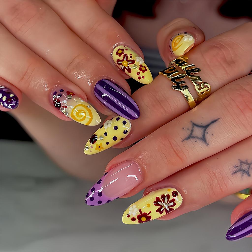 30Pcs Sweet Pink French Tip Press On Nails With Polka Dots Bows And Cherries Cute Fake Nails Gift For Girls And Friends