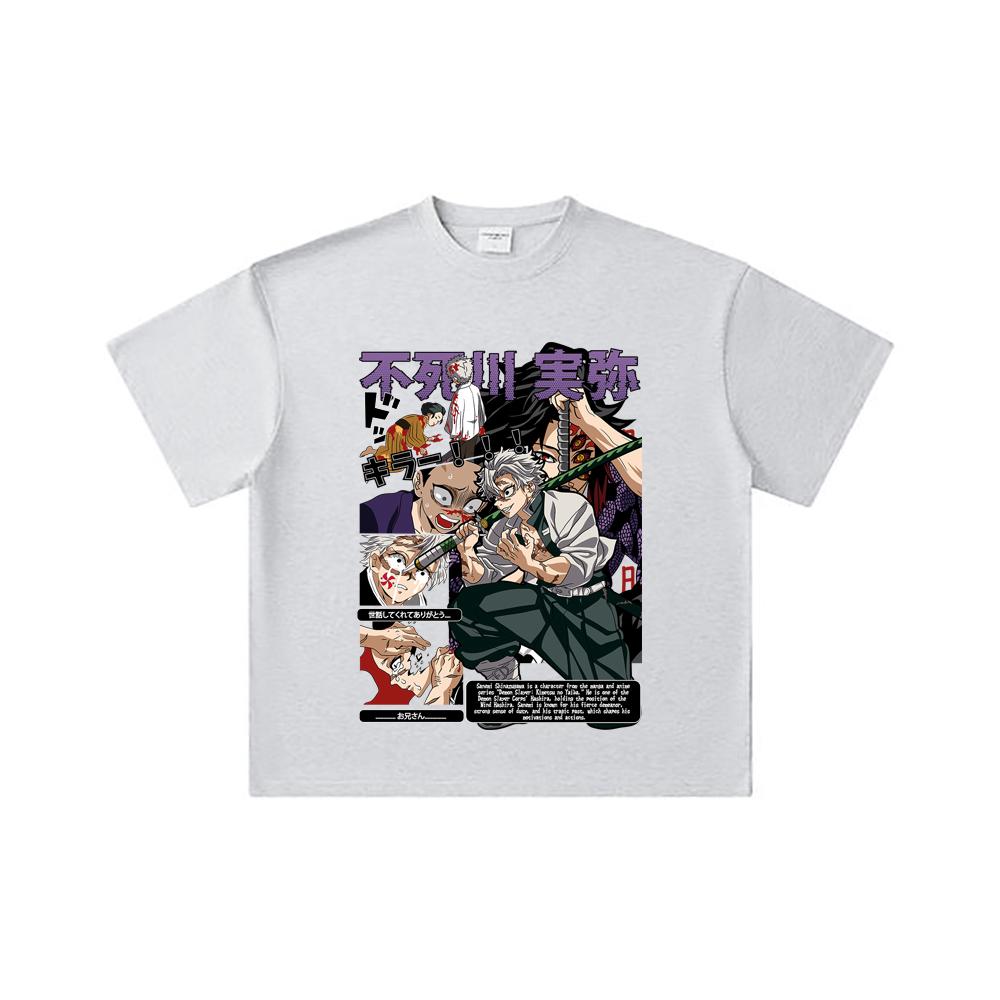 260 GSM Double Yarn 32 Count 100% Cotton Demon Slayer V15 Sanemi Print Unisex Heavy Cotton T Shirt
