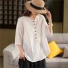 Johnature Women Vintage Solid Color T-Shirts O-Neck Half Sleeve Button Loose Summer Casual T-Shirts