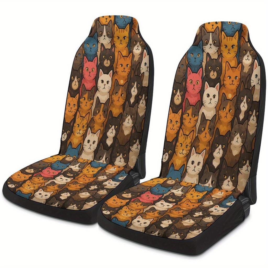 Cats Pattern Designed Car Seat Covers Set For Most Cars, Trendy Personalized Novelty Decorative Car Seat Protector Covers Full S
