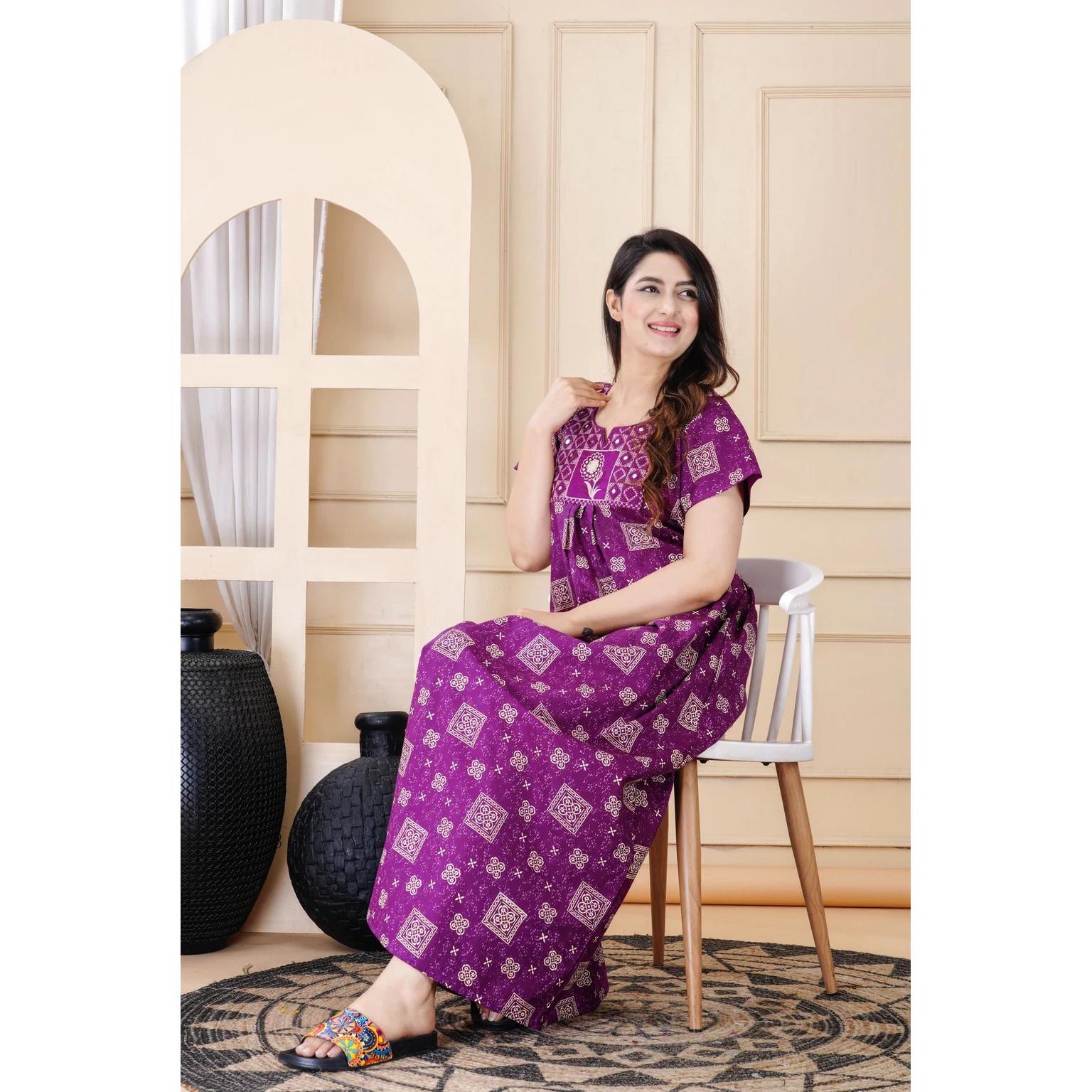 Indian Bollywood Women Cotton Gown Dress Beautiful Sleepwear Nightwear Nighty Free