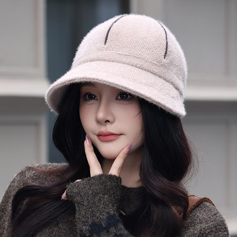 New autumn and winter bucket hat women's casual British versatile face small plain warm elegant basin hat cap