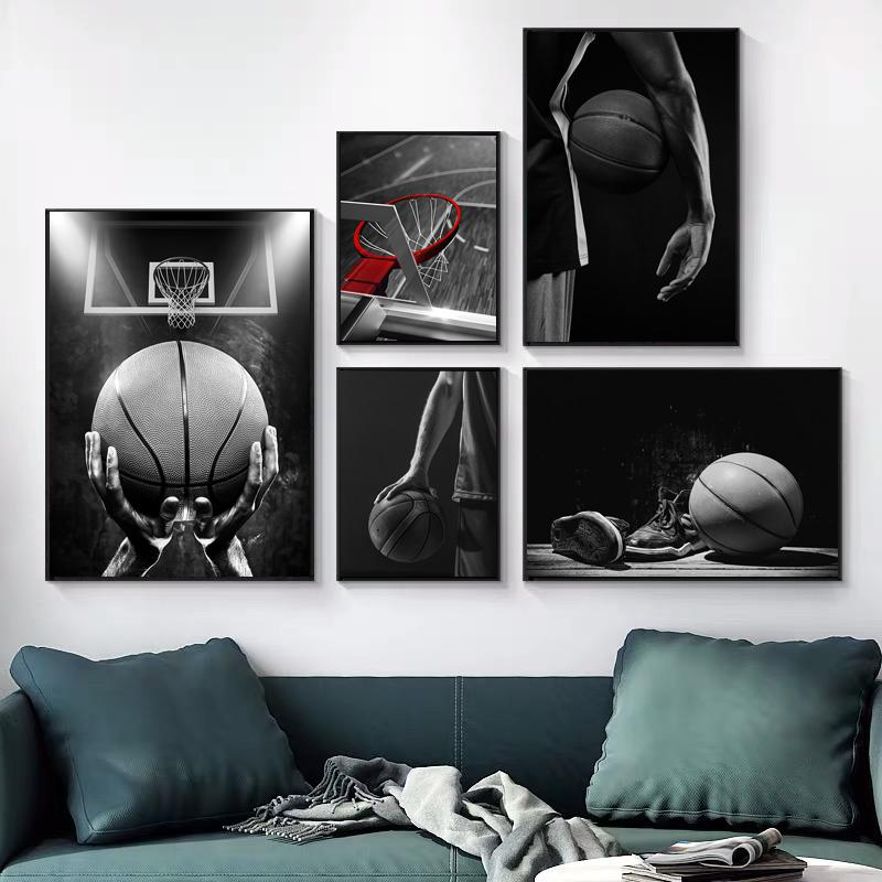 Modern Basketball Player Sneakers Poster Black White Decorative Paintings Canvas Wall Art Photos Pictures Living Room Home Decor