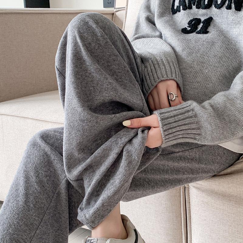 Autumn/Winter Maternity Wide-Leg Cashmere Pants: High Waist, Slimming, Straight Leg