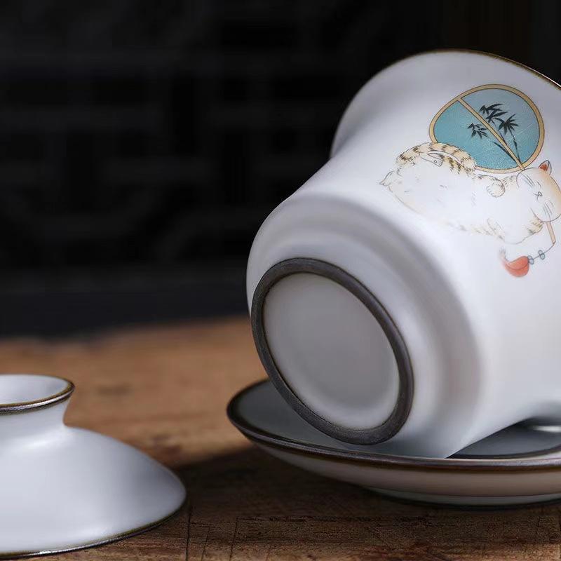 160ml Ceramic Gaiwan Ru Kiln Three-Talent Gaiwan Vintage Tea Bowl