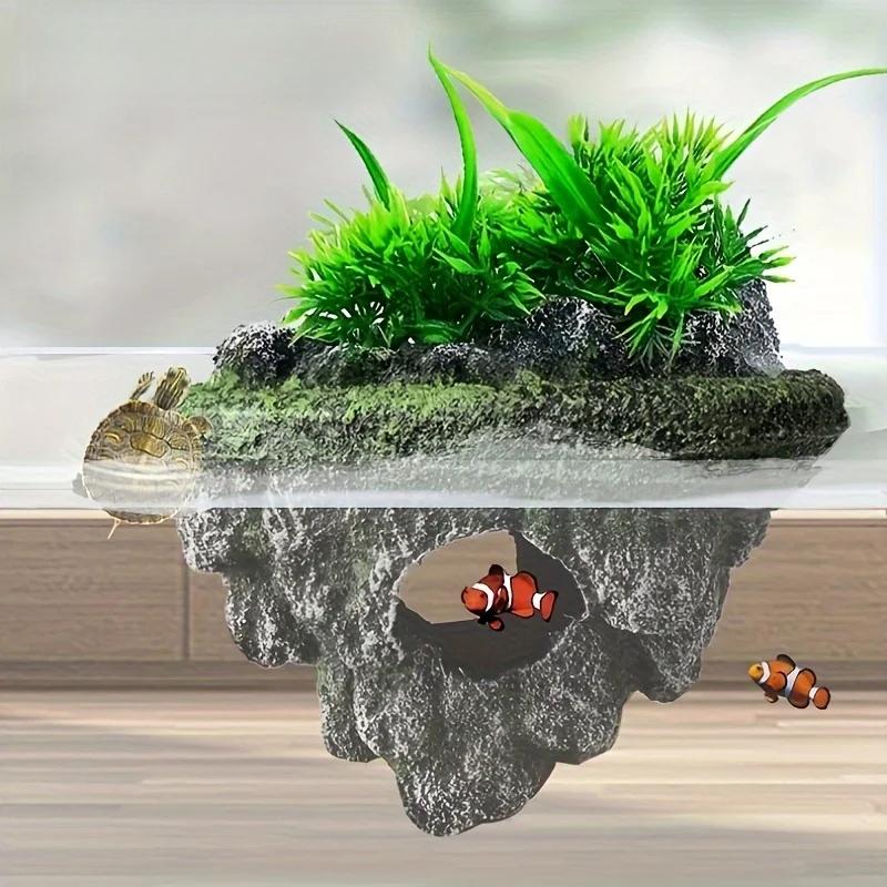 Multi - Use Aquarium Floating Island Decor Rock with Shelter for Fish, Ecological Scenery Rockery for Fish Tank Landscaping