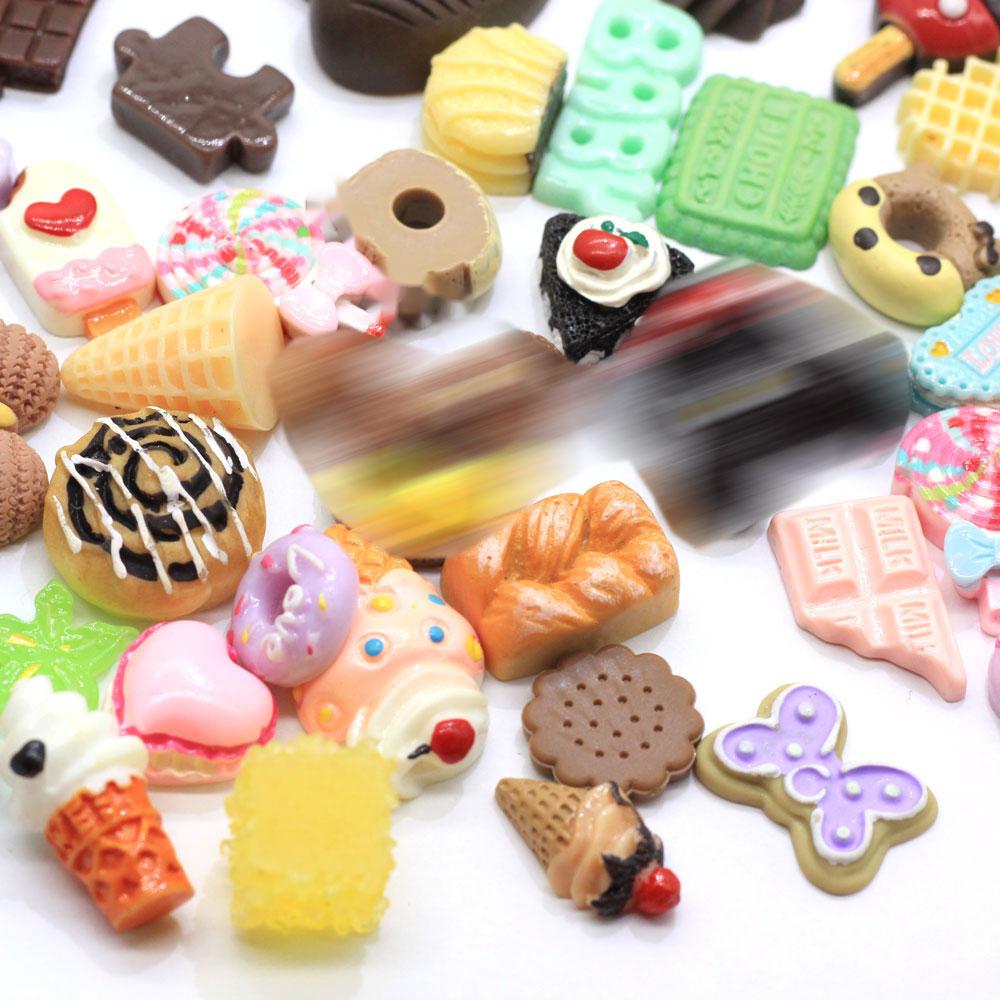 Hot Selling Assorted Dollhouse Food Flatback Resin Cabochons Small Lollipop Donut Chocolate Ice Cream Ornaments Scrapbooking DIY