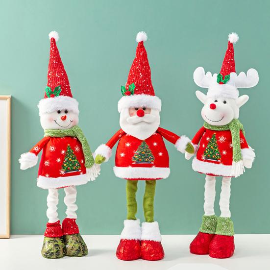 Christmas Doll Decoration Retractable Long Legs Plush Santa/Snowman/Reindeer Doll Toy Tabletop