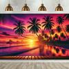 One Tropical Sunset Palm Beach Background Banner, 8x6 Feet Polyester Fabric Wall Decoration
