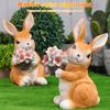 Easter Bunny Figure with Solar Powered Flower Light Waterproof Rabbit Sculpture Rabbit Garden Statues for Patio Yard Lawn Porch