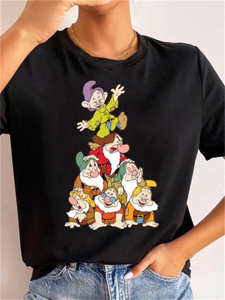 MINISO Disney Princess Women Clothes Snow White and The Seven Dwarfs Womens Trend Harajuku Short Sleeves Tshirt Cute