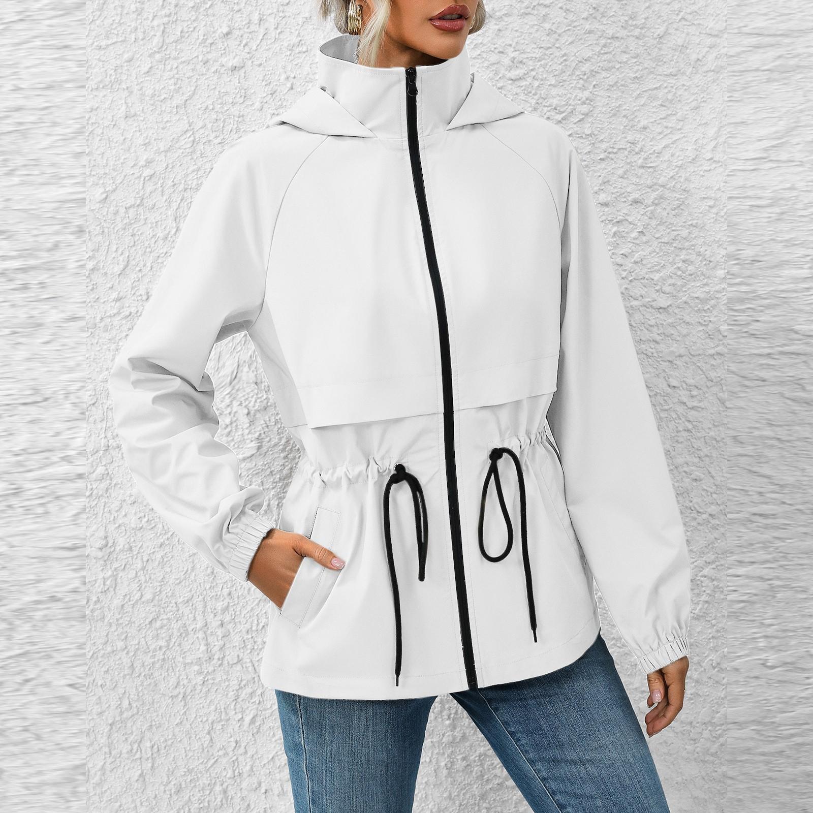 

Куртка женская водонепроницаемая ветровка легкая дождевая куртка с карманами упаковываемая дождевик для женщин с капюшоном L