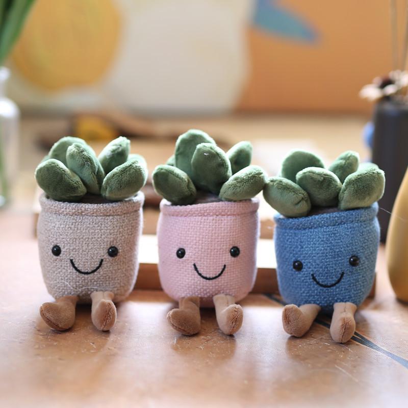 Plush Succulent Potted Plant Decor With Keychain Attachment For Home Office Use