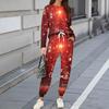 Sets For Women 2 Piece Round Neck Long Sleeve Shirts Printed Sweatpants Pocket Sets