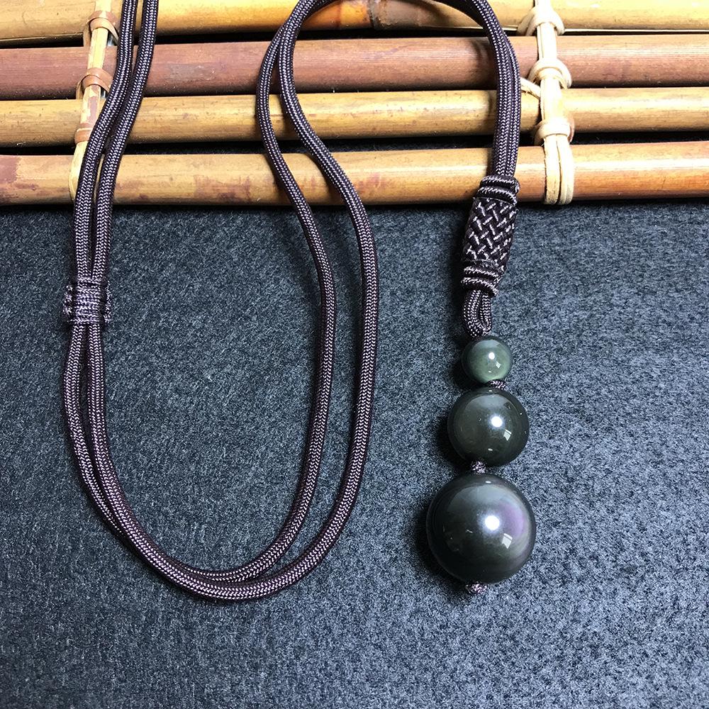 16MM Tiger Eye & Obsidian Crystal Pendant Necklace - Unisex Agate Ornament