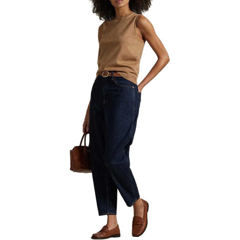 Polo Ralph Lauren SS25 Jednokolorowa Bezrękawnik Dzianinowy Damskie topy Camel WMPOSWENC021154-260