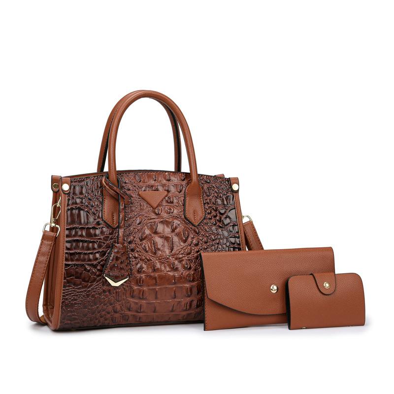 New Crocodile Pattern Messenger Bag Women's Texture Three-piece Portable Mother Bag Temperament Versatile Single Shoulder Tote Bag