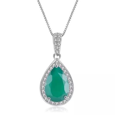 Gb naturalny zielony agat kropla wody kamień szlachetny 925 srebro wisiorek w stylu vintage naszyjnik dla kobiet Party Fine Jewelry
