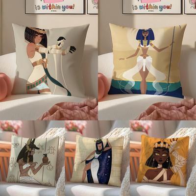 Cartoon Ancient Egyptian Cushion Cover Linen Pillowcase Cover Soft Decor for Sofa Home Room