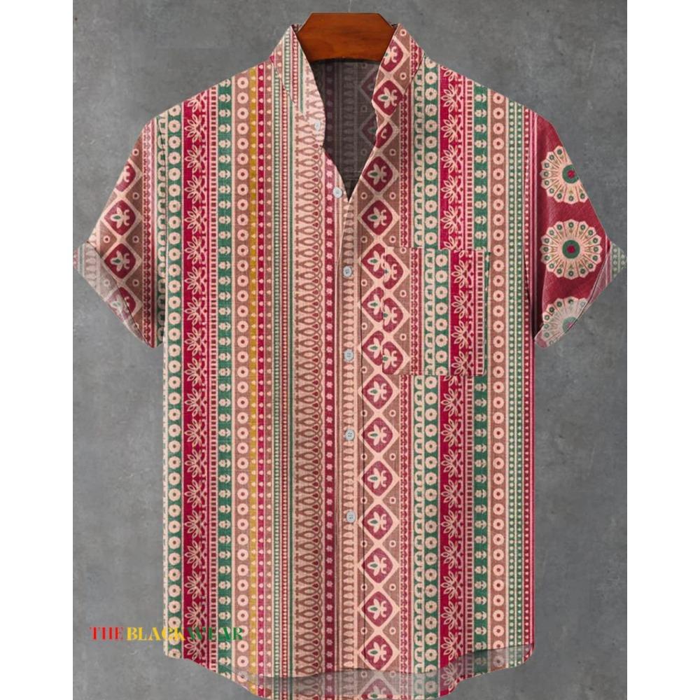 New Retro African Style Men's Retro Ethnic Tribal Short Sleeve Shirt Tops Fashion Casual Vacation Street Trend Men's Shirt Hawai
