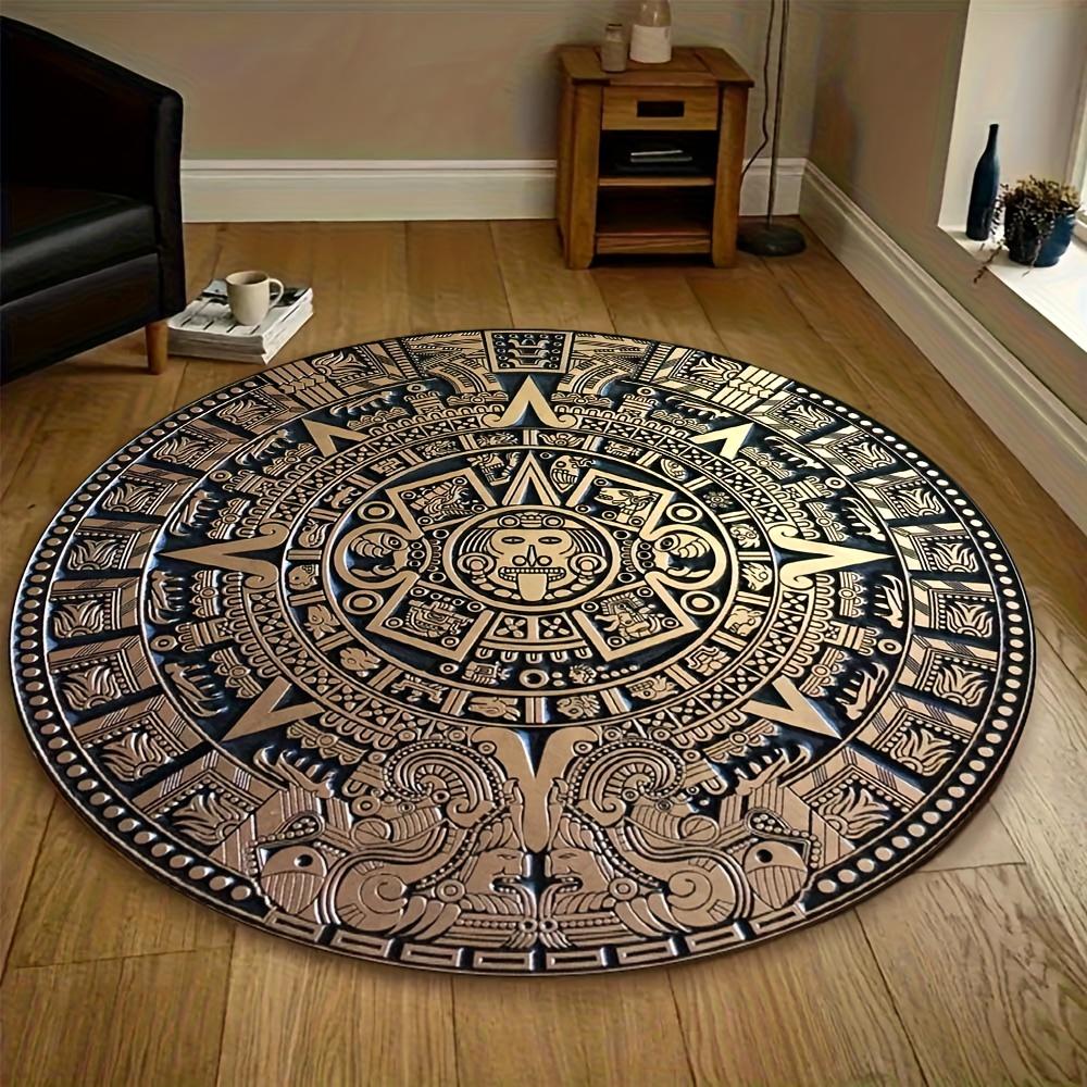 

Retro Aztec Sun Calendar Round Rug Mayan Culture 3D Print Non-slip Floor Mat for Living Room Bedroom Mystical Home Decor Carpet Diameter 60cm
