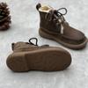 Johnature Vintage-Kurzstiefel aus echtem Leder, runde Zehen, Schnürung, Wolle, warm, verdicktes Rindsleder, Damen-Baumwollstiefel