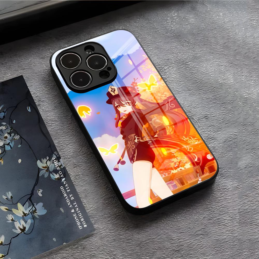 Genshin Impact Hu Tao Phone Case For IPhone 17 Air 16 E Pro Max 15 14 13 Mini 12 Pro 11 Max Plus Black Glass Cover