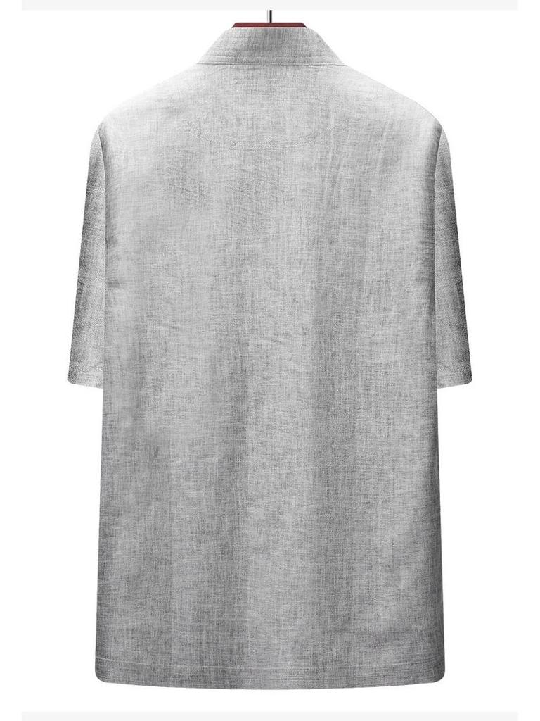 Men's Cotton & Linen Tang Suit - Short-Sleeved Chinese Style Summer Outfit for Middle-Aged & Elderly