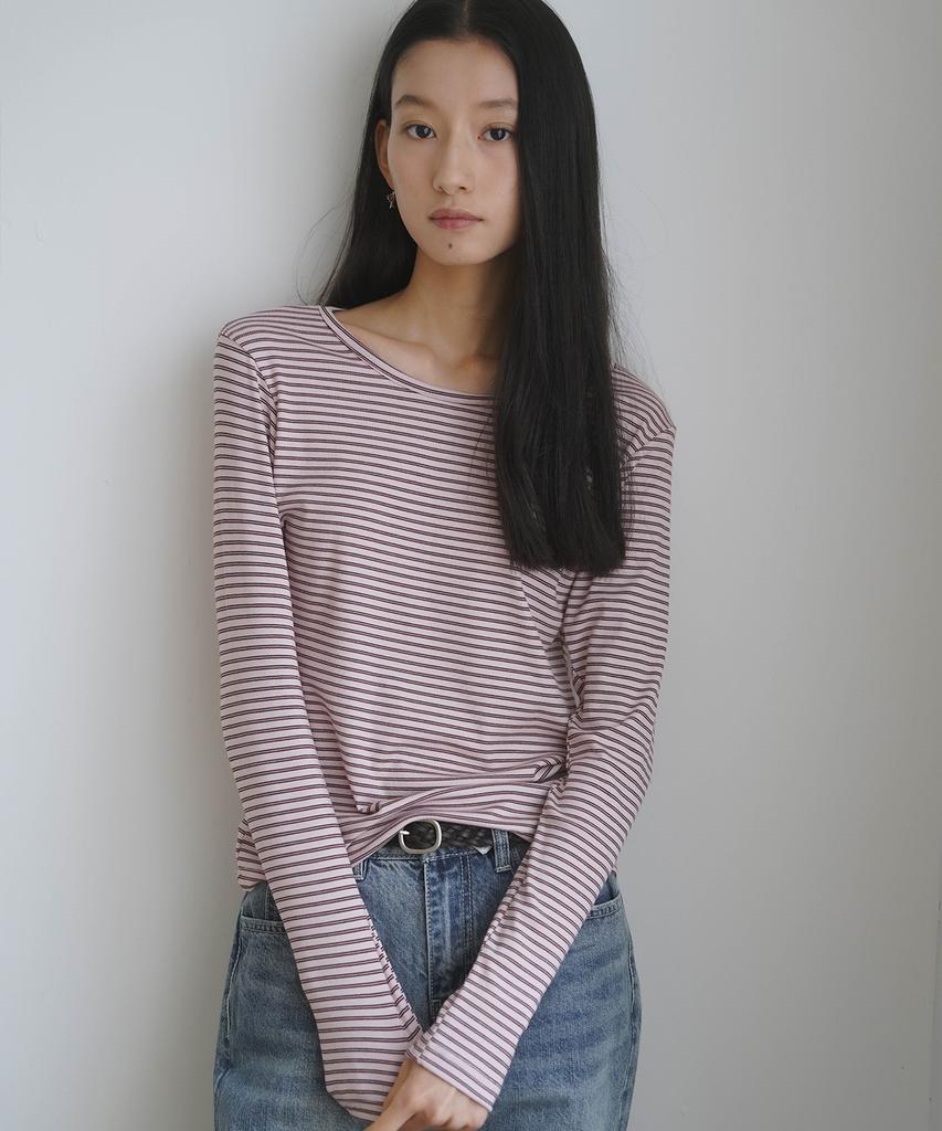 HEEARI Jane Basic Ribbed Long Sleeve_Pink Stripe